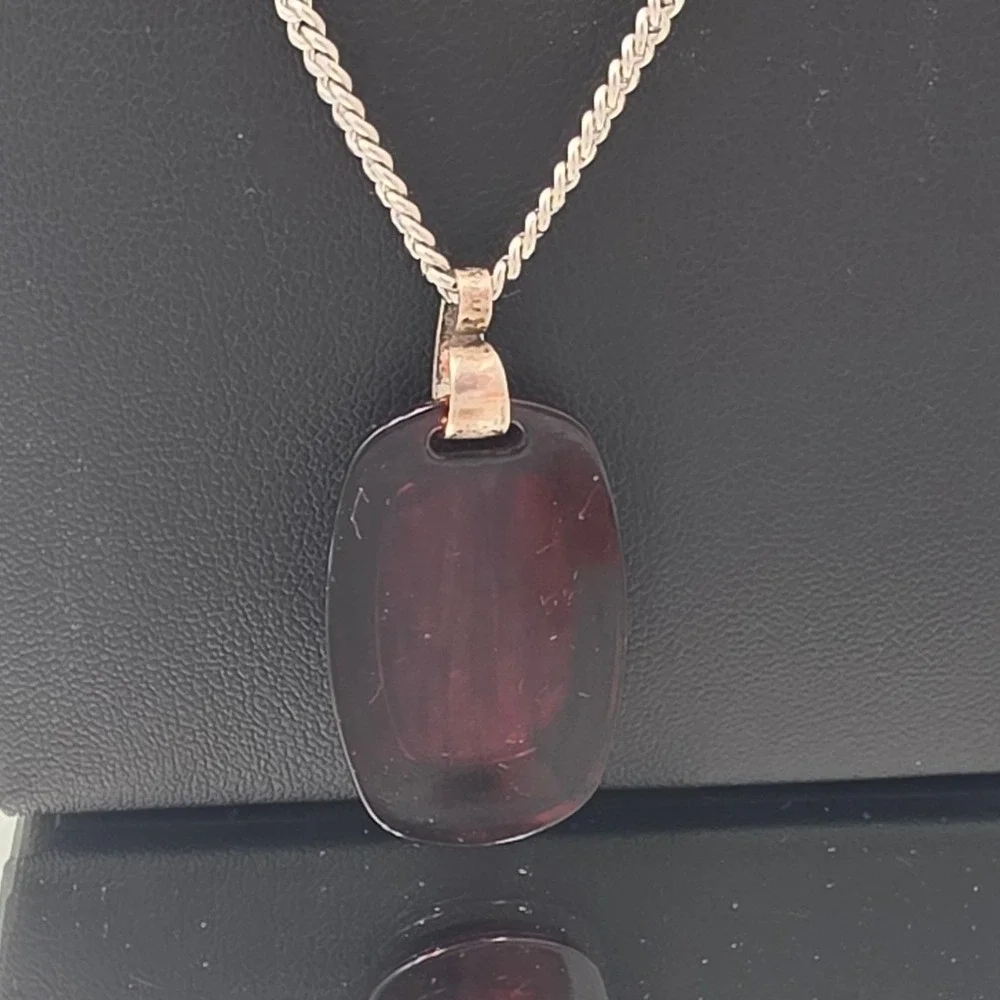 Initial M Pendant Necklace Mens OS Silver Red Good Sterling Curb Chain
